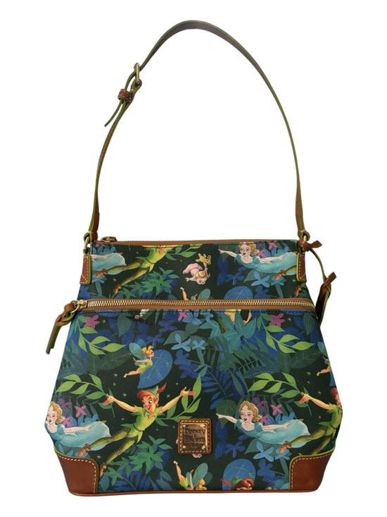 Dooney & Bourke Handbags - Dooney & Bourke Green Tinker Bell Print Shoulder Bag with Brown Trim